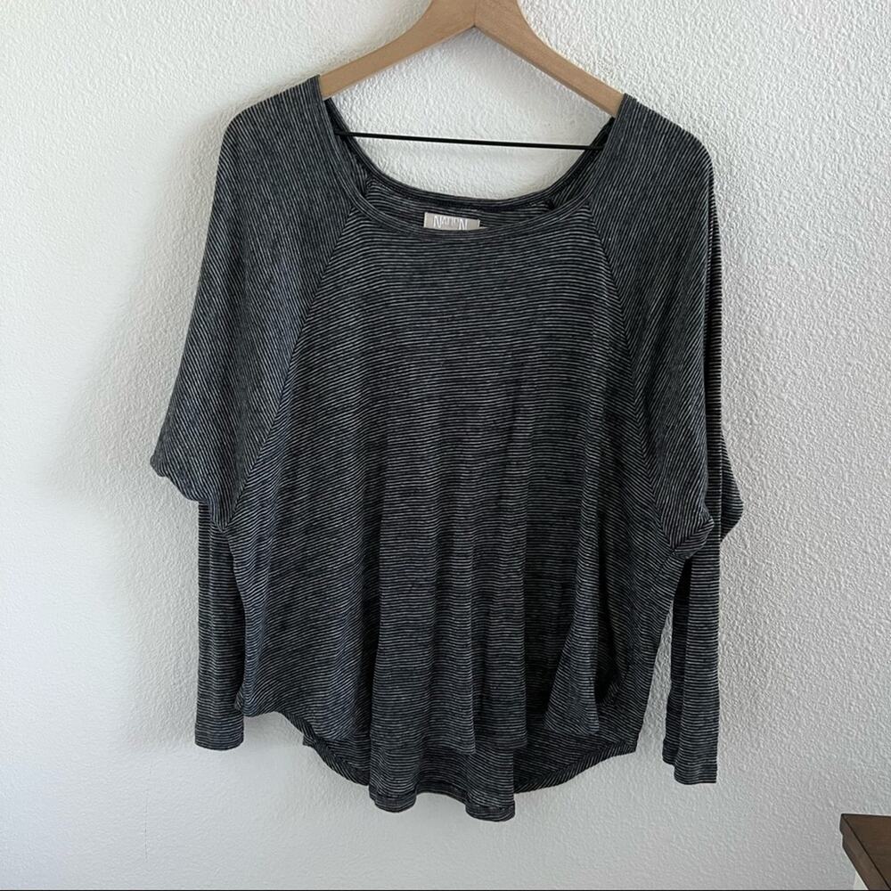 Nation LTD Gray White Striped Boxy Tee Shirt T-Shirt Top Small